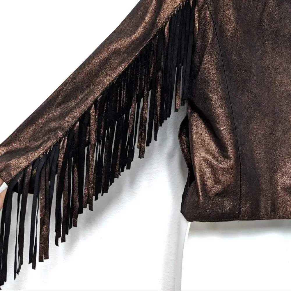 CLEOBELLA Everly Metallic Leather Fringe Jacket S - Picture 8 of 10